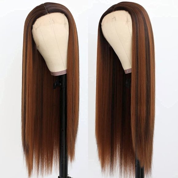 Ginger Brown Highlight Hair-Lace Front Wigs - Picture 2 of 4